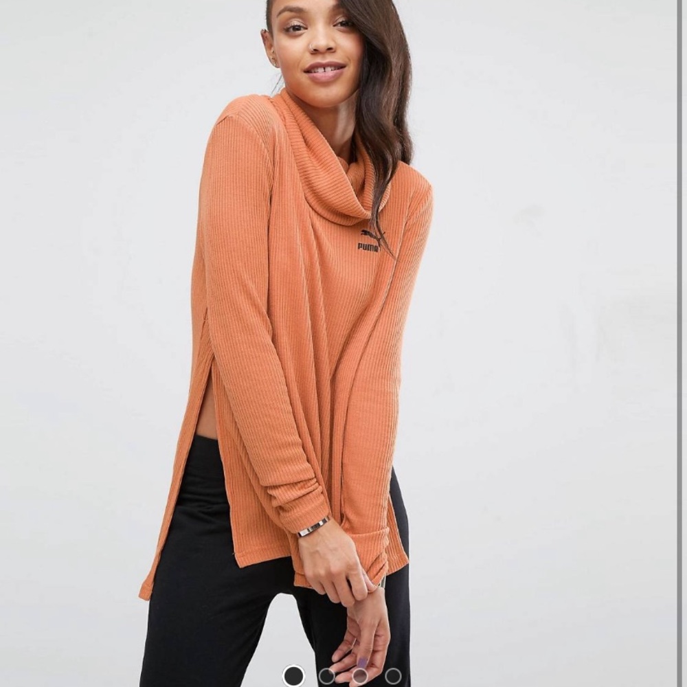 PUMA orange ribbed cowl neck long sleeve